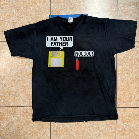 Port Company XL Black I Am Your Father Floppy Disk Graphic T Shirt - Picture 1 of 4